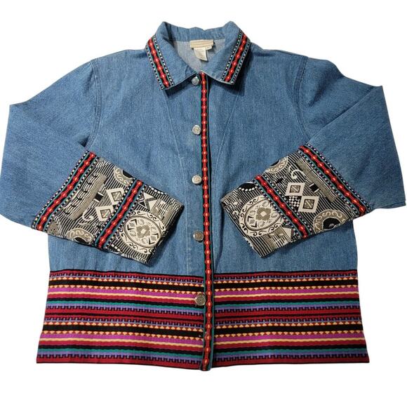 Vtg Coldwater Creek Boho Denim Jacket Womens Large Aztec Embroidered USA - Picture 13 of 13